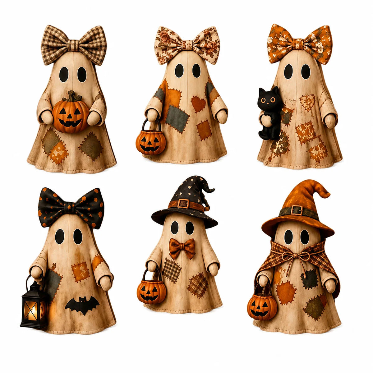 Wooden Halloween Ghost & Pumpkin Rustic Table Decor Ornament