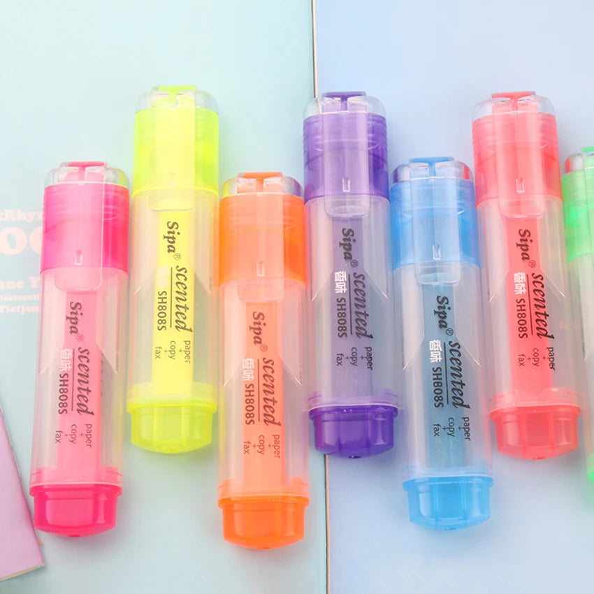 Scented Fluorescent Highlighter Pen – 7 Candy Colors, Chisel Tip