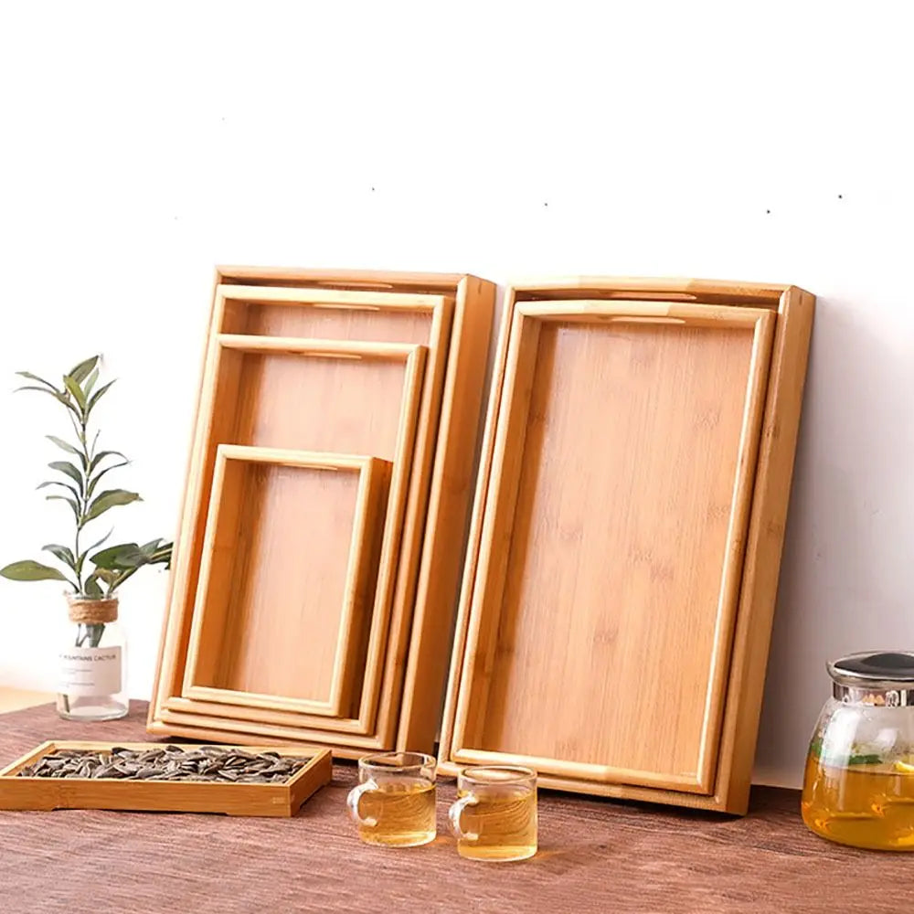 Retro Bamboo Wood Rectangular Storage Tray – Tea & Home Décor