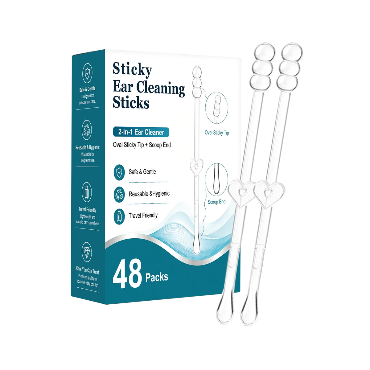 Sticky Ear Cleaning Sticks 48PCS – 2-in-1 Ear Wax Removal