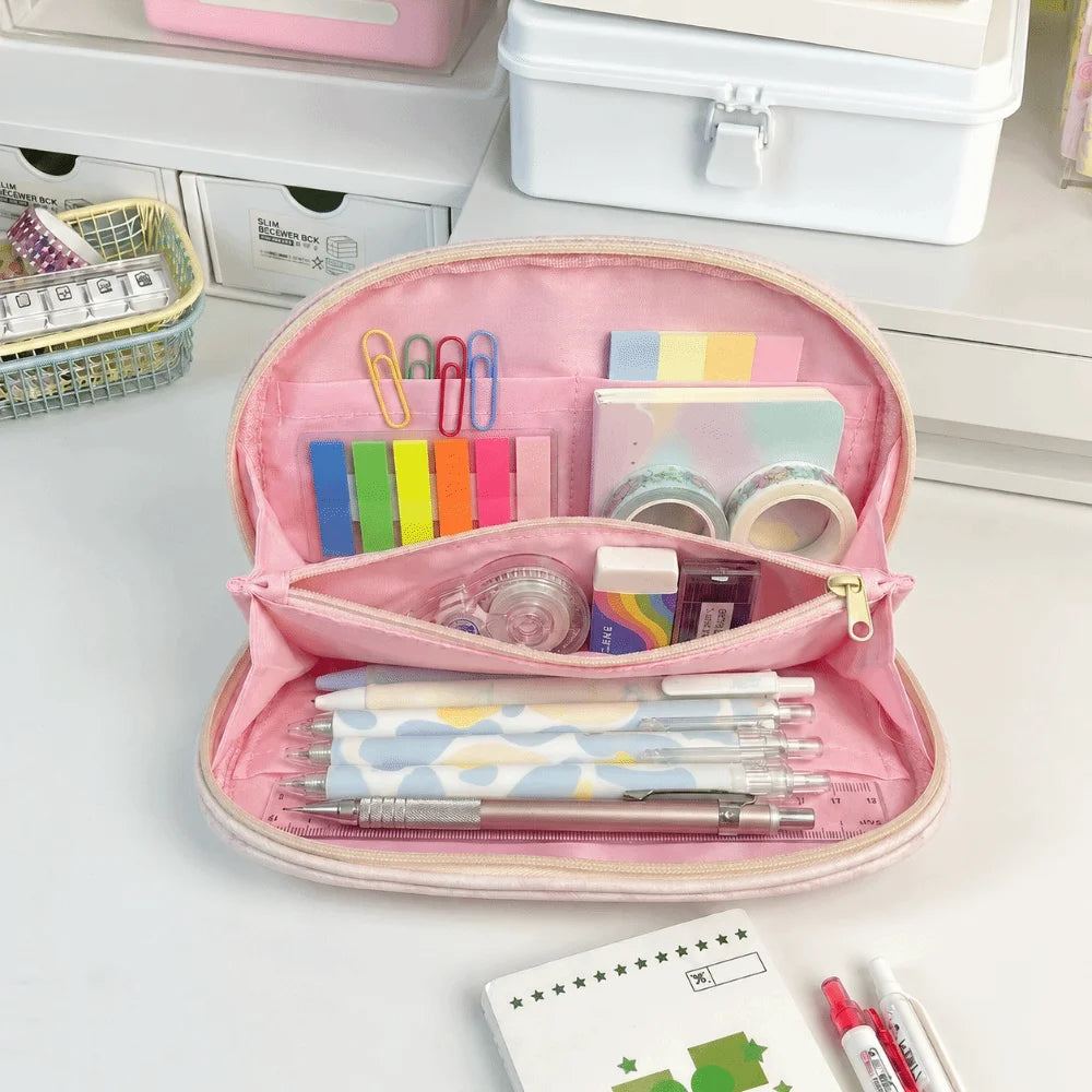 Polka Dot Shell Pencil Case – Large Canvas Stationery Pouch