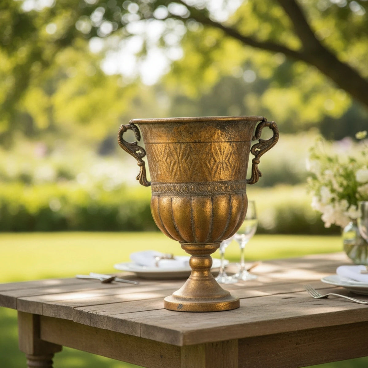 Tall Metal Urn Vase with Handles | Wedding & Home Decor