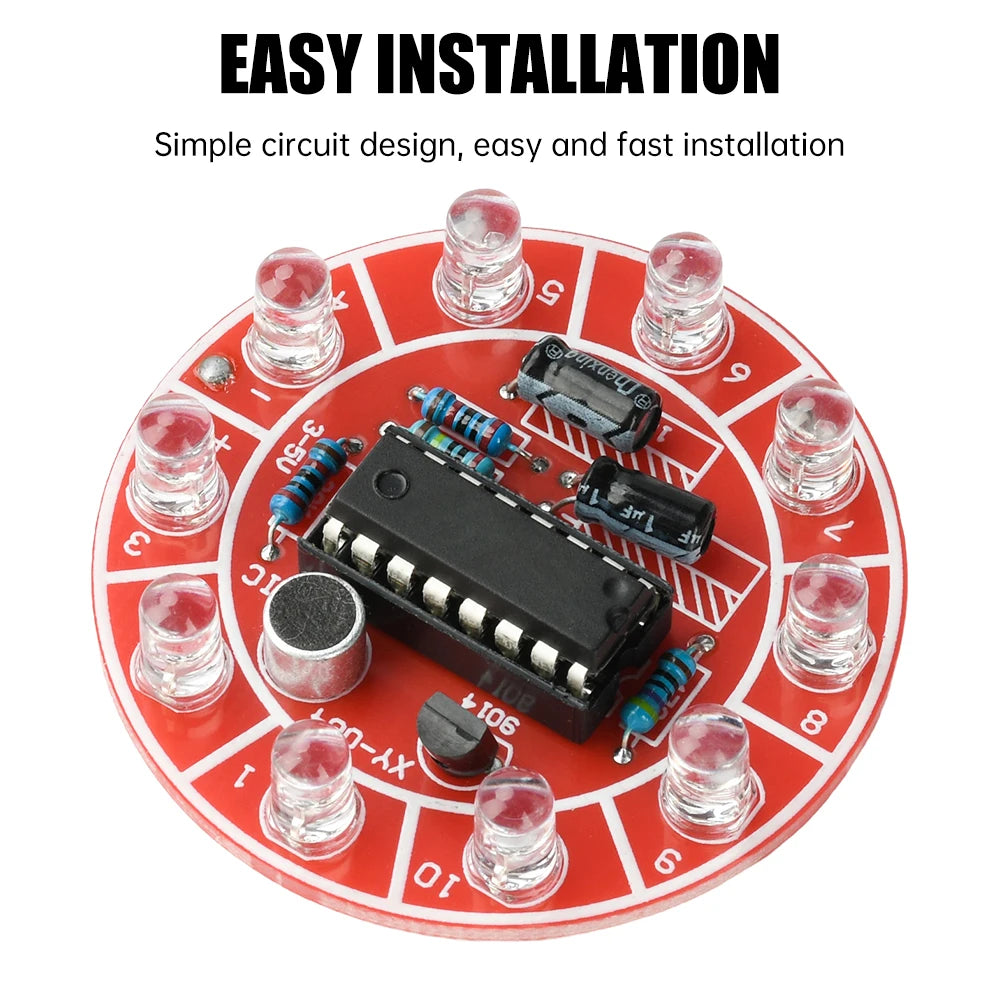 Voice-Controlled LED Rotating DIY Kit – 10 LED Soldering Board