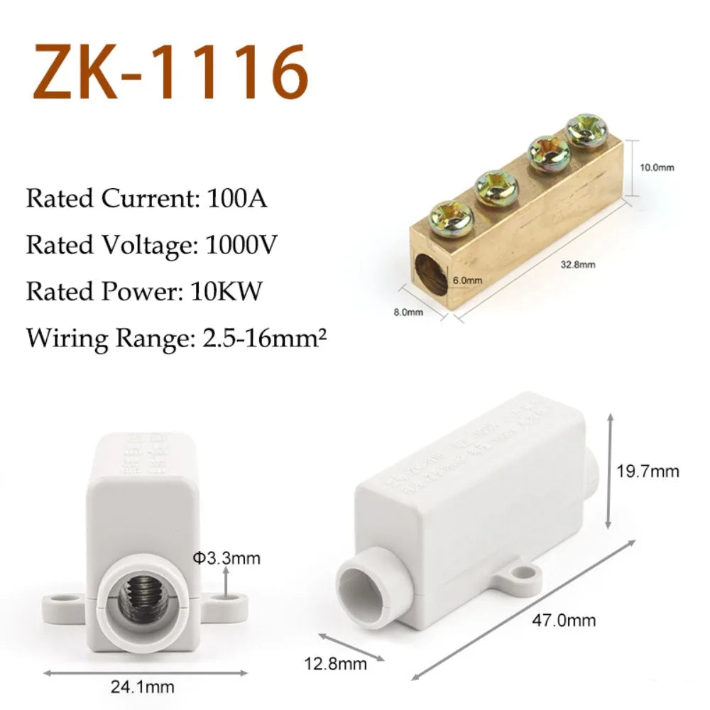 Brass High Power Wire Splitter Terminal Block 60A–100A