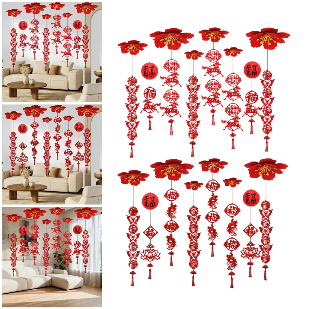 Red Felt Chinese New Year Ceiling Pendant & Tassel Ornament