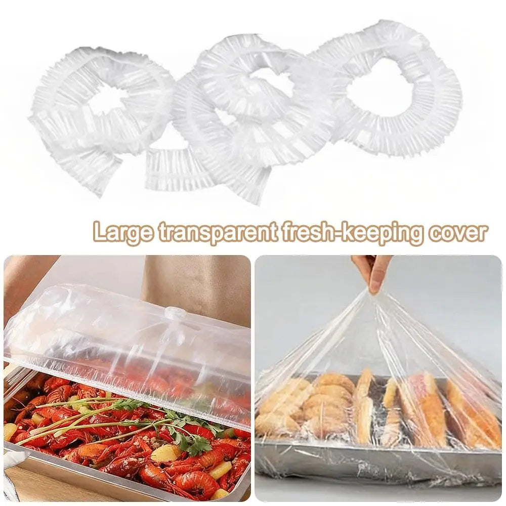 50-Pack Elastic Transparent Food Covers – Stretch Wrap Bags