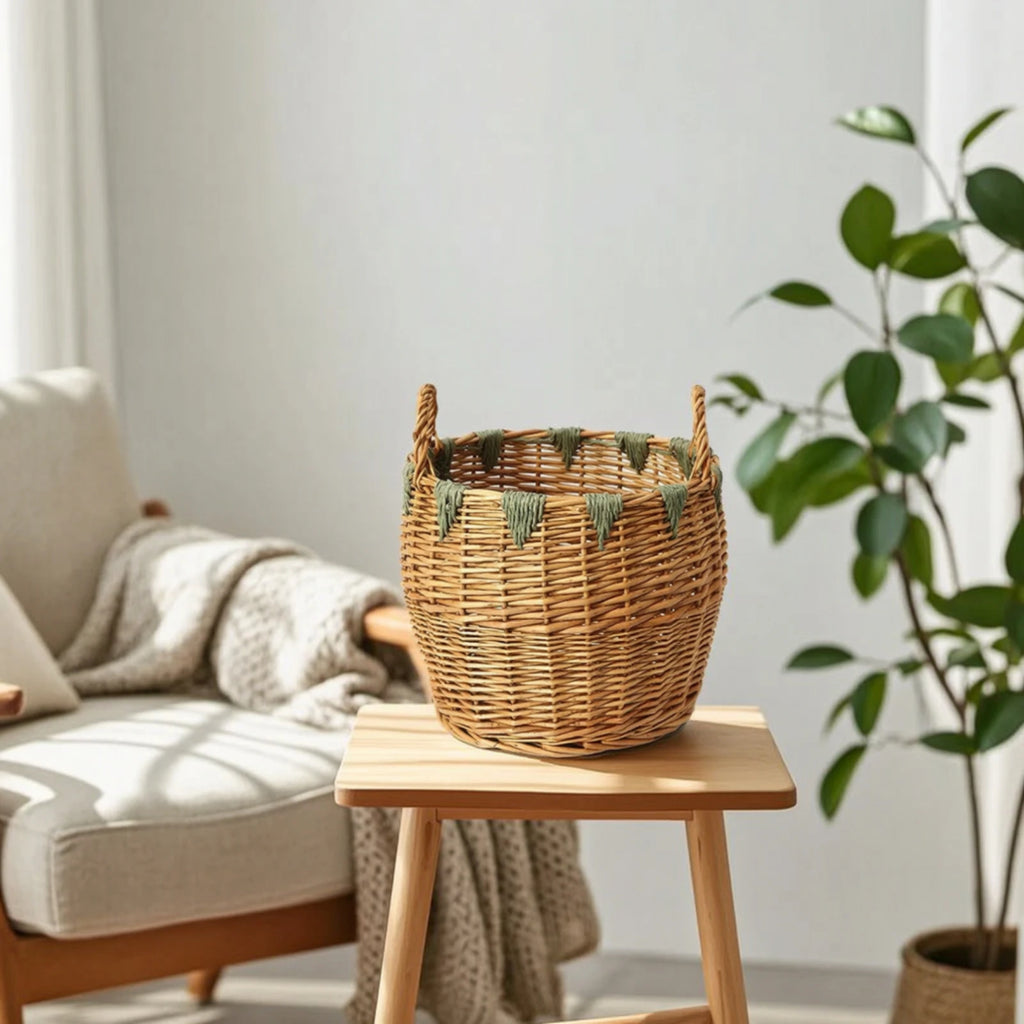 Handwoven Wicker Storage Basket with Handles | Tapered