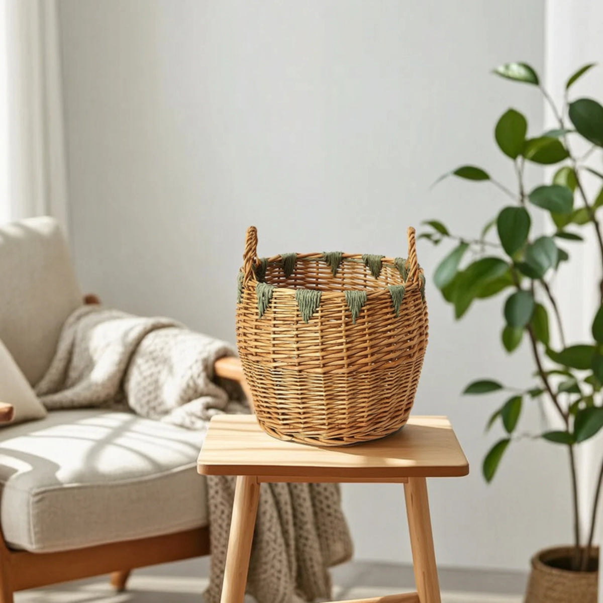 Handwoven Wicker Storage Basket with Handles | Tapered
