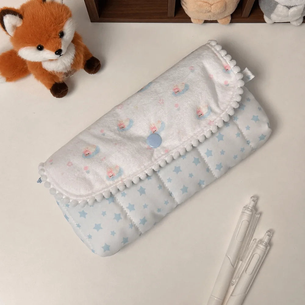 Quilted Bunny Pencil Case – Large Flip-Top Pouch for School