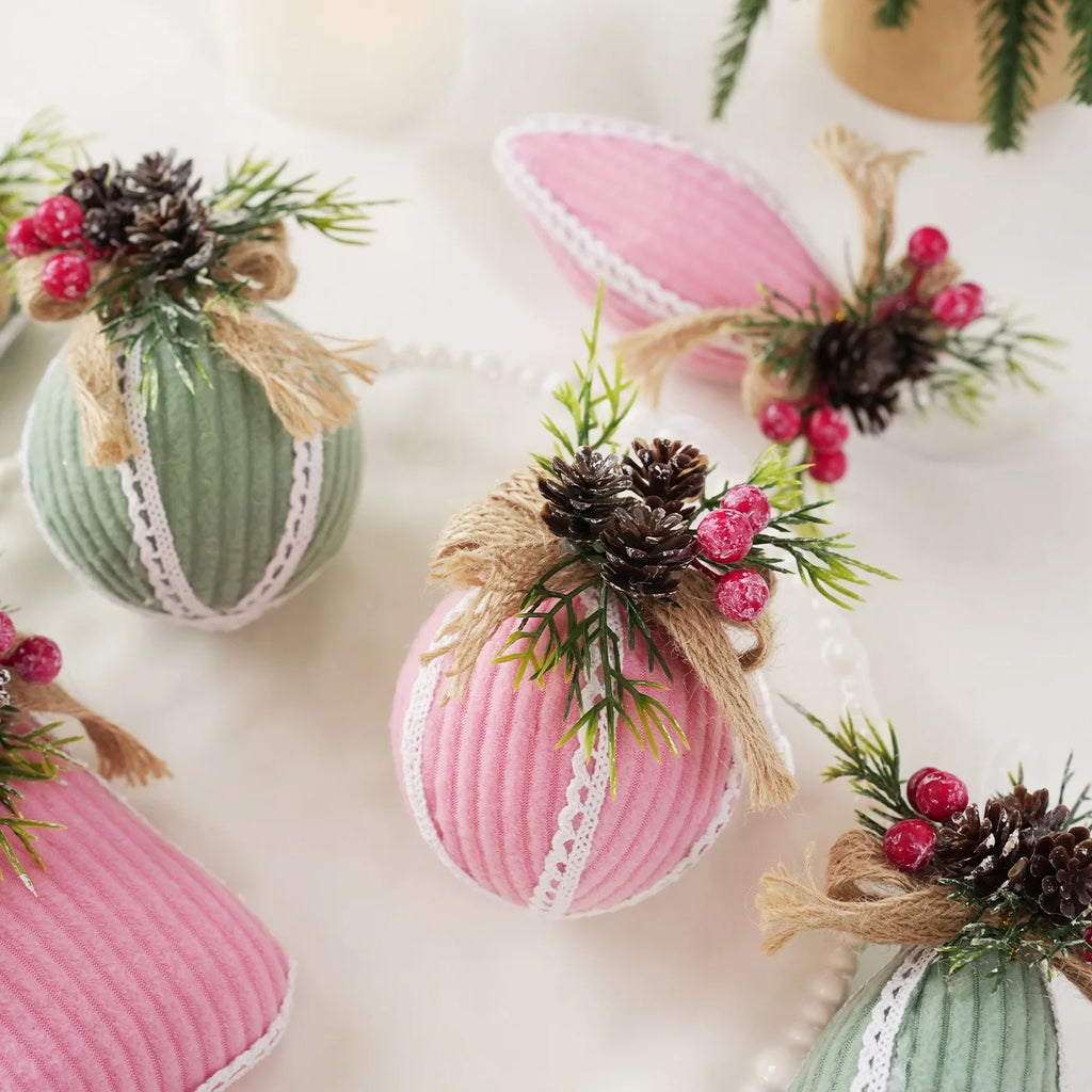 Fabric Christmas Ball & Stocking Ornament | Festive Door Decor