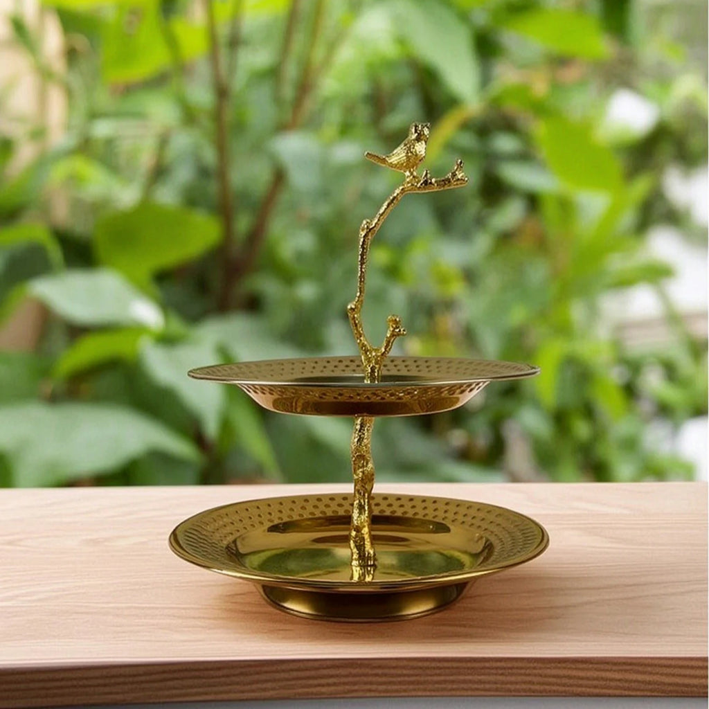 2-Tier Metal Serving Tray Stand | Decorative Fruit & Pastry Holder