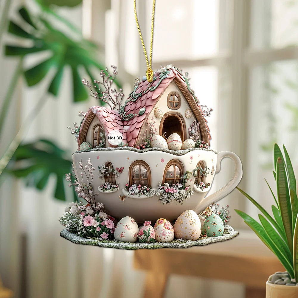 Easter Bunny Coffee Cup Acrylic Charm Pendant – Spring 2025