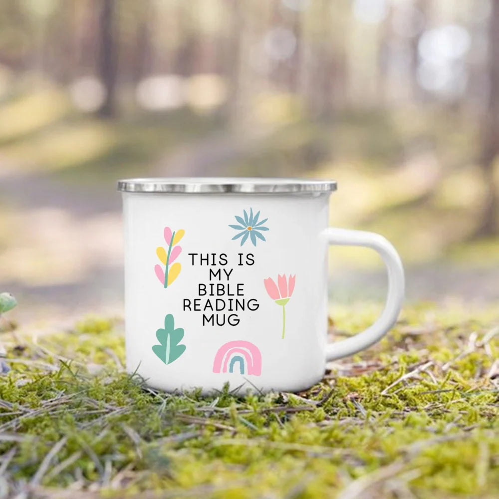 "This Is My Bible Reading Mug" – Christian Enamel Coffee Mug