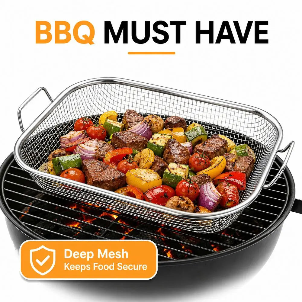 Stainless Steel BBQ Grill Basket | Fine Mesh, Built-In Handles