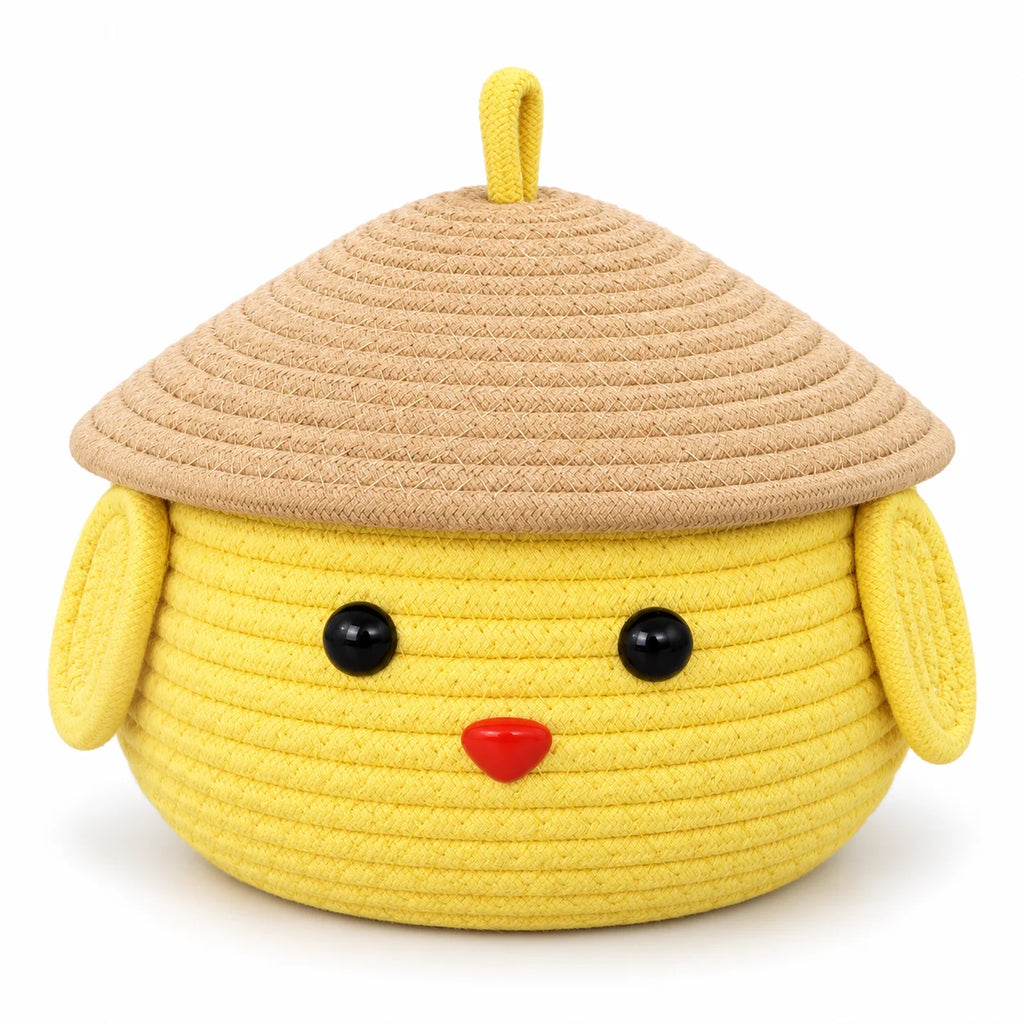 Cute Chick Woven Cotton Rope Storage Basket with Lid