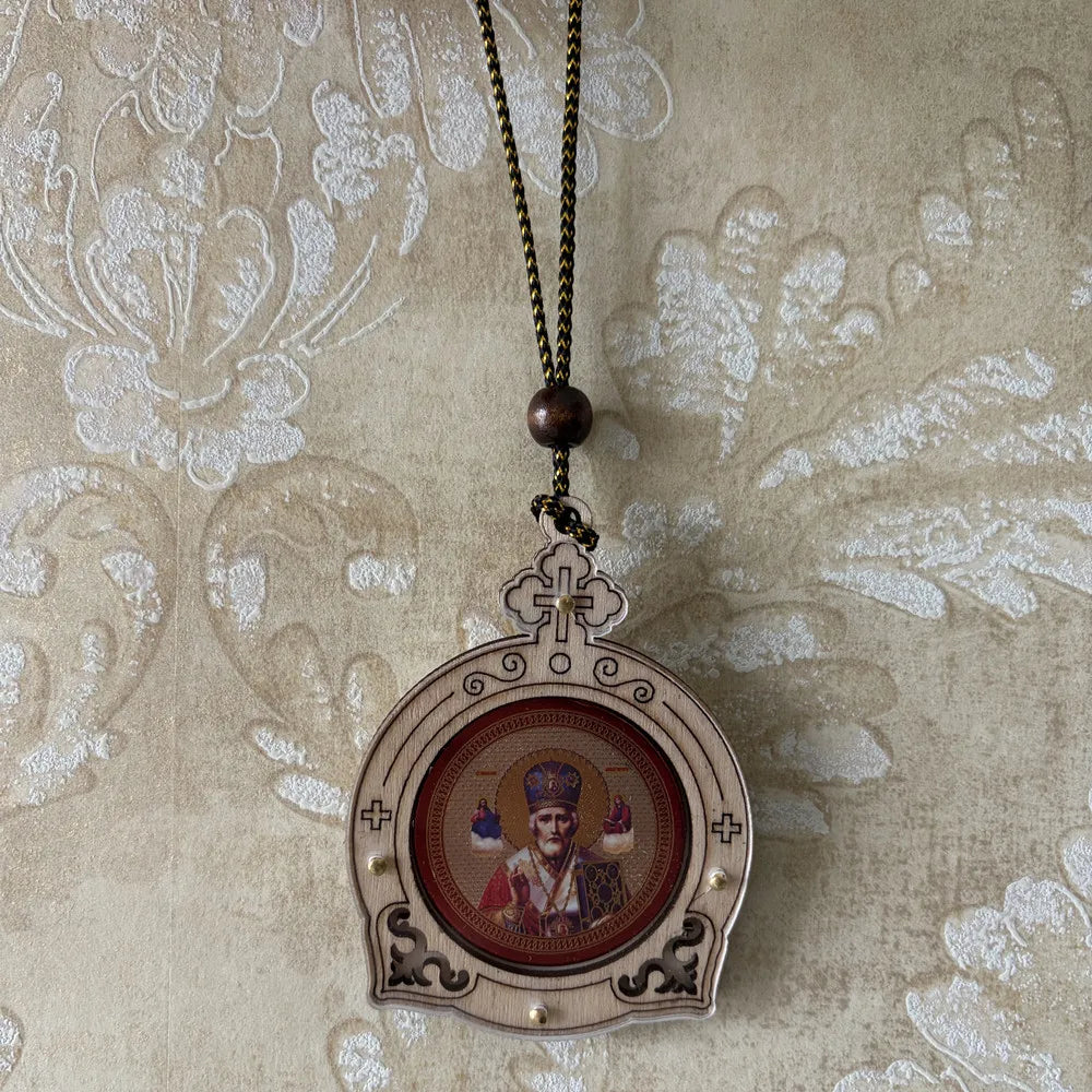Orthodox Virgin Mary & Jesus Gold Wood Icon | Wall Ornament
