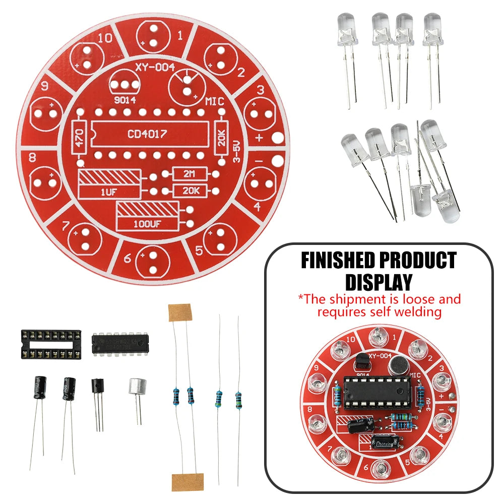 Voice-Controlled LED Rotating DIY Kit – 10 LED Soldering Board