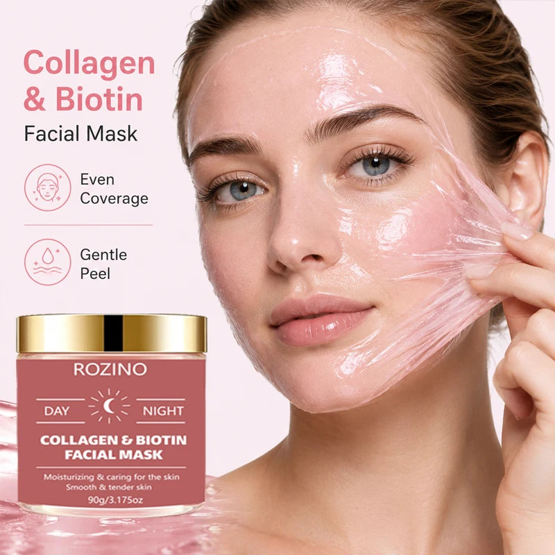 ROZINO Biotin Collagen Peel-Off Mask – Hydrating Day & Night