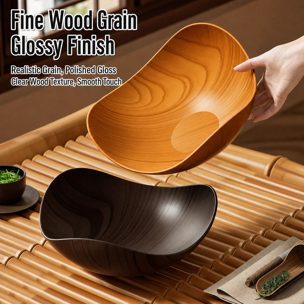 Triangular Wood Grain Serving Bowl – Stackable Snack & Fruit Dish