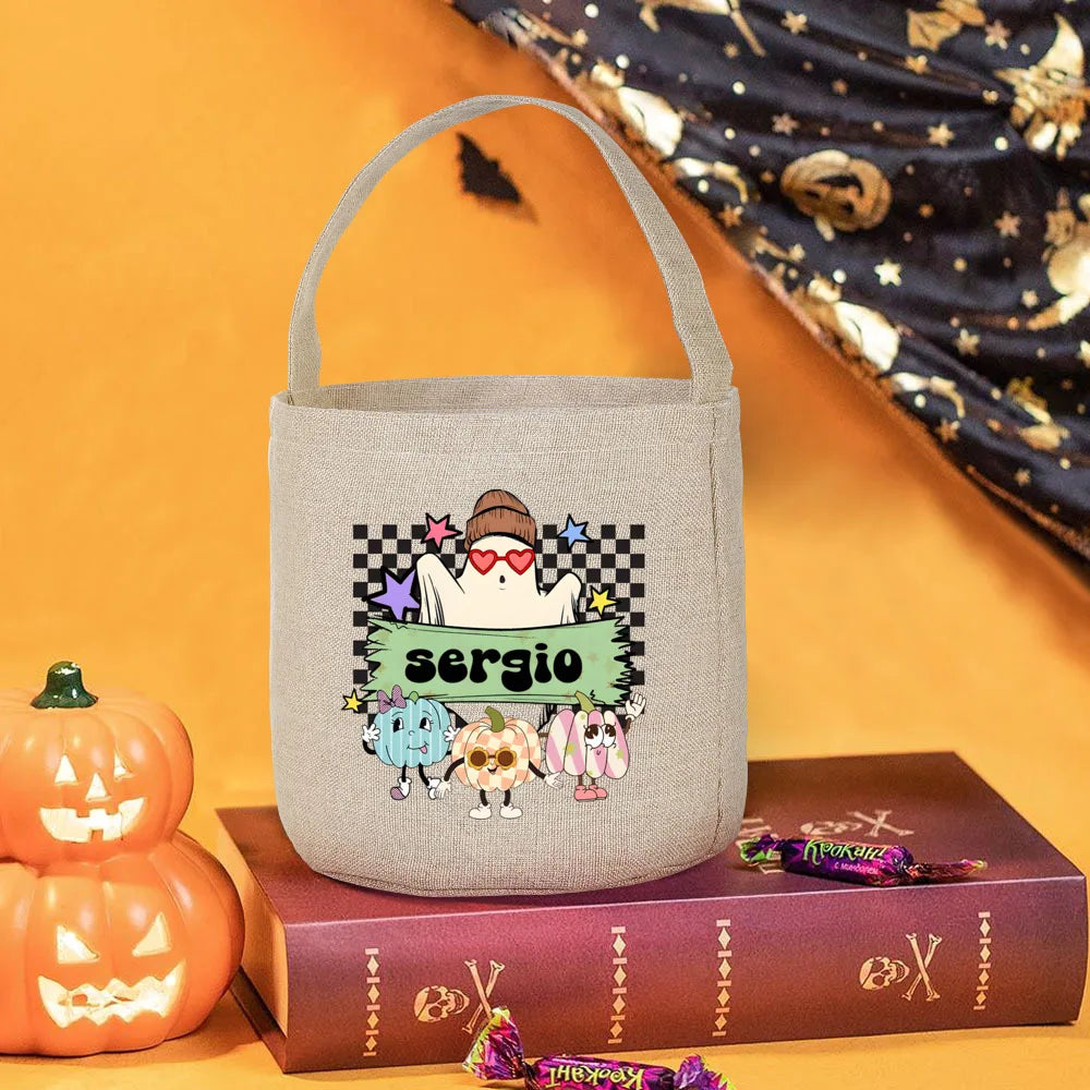 Personalized Ghost Halloween Trick-or-Treat Linen Bag for Kids