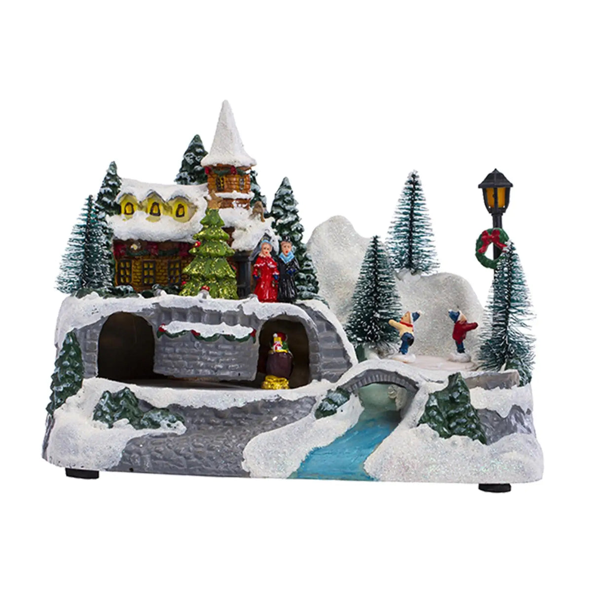 Snow Village LED Light-Up Resin Statue – Music & Rotating Scene