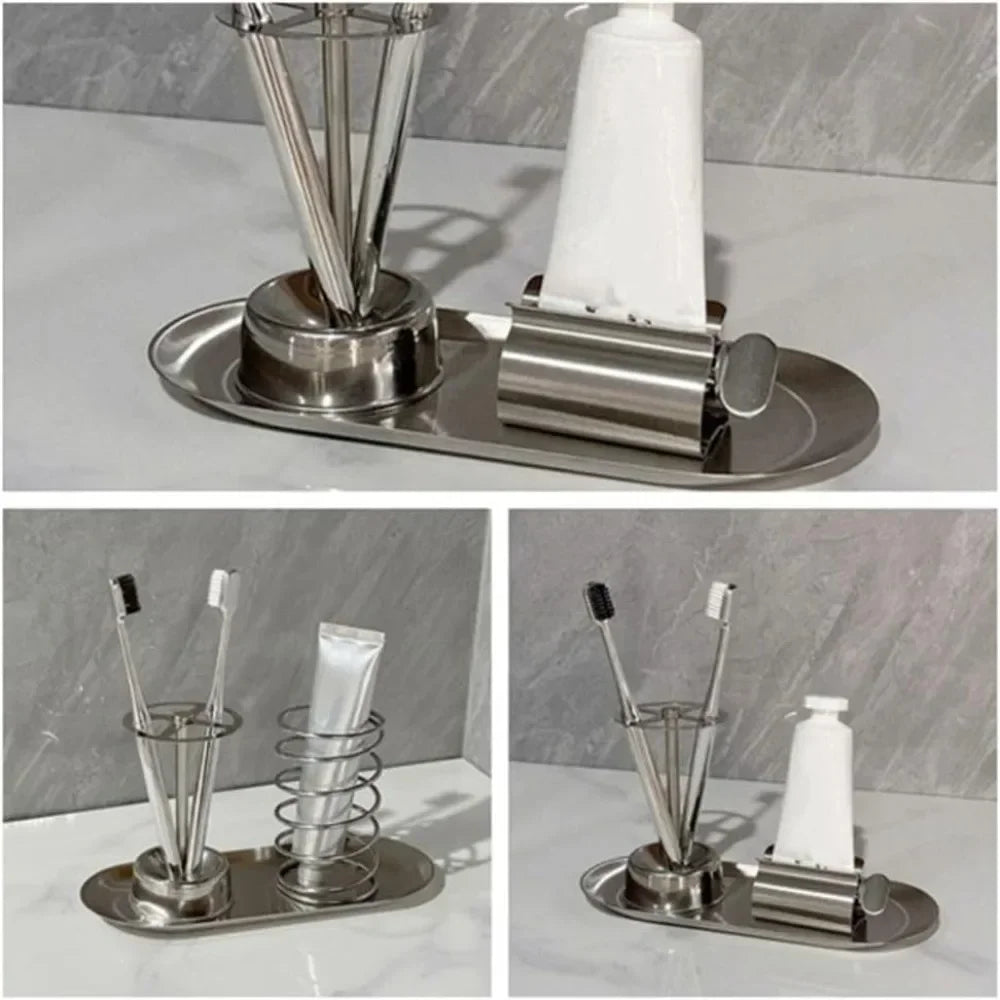 3-Piece No-Drill Wall Mounted Toothbrush & Toothpaste Holder