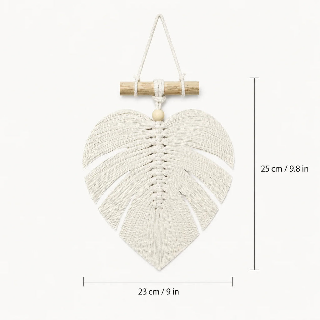 Boho Macrame Leaf Wall Hanging – Handmade Cotton Monstera Decor