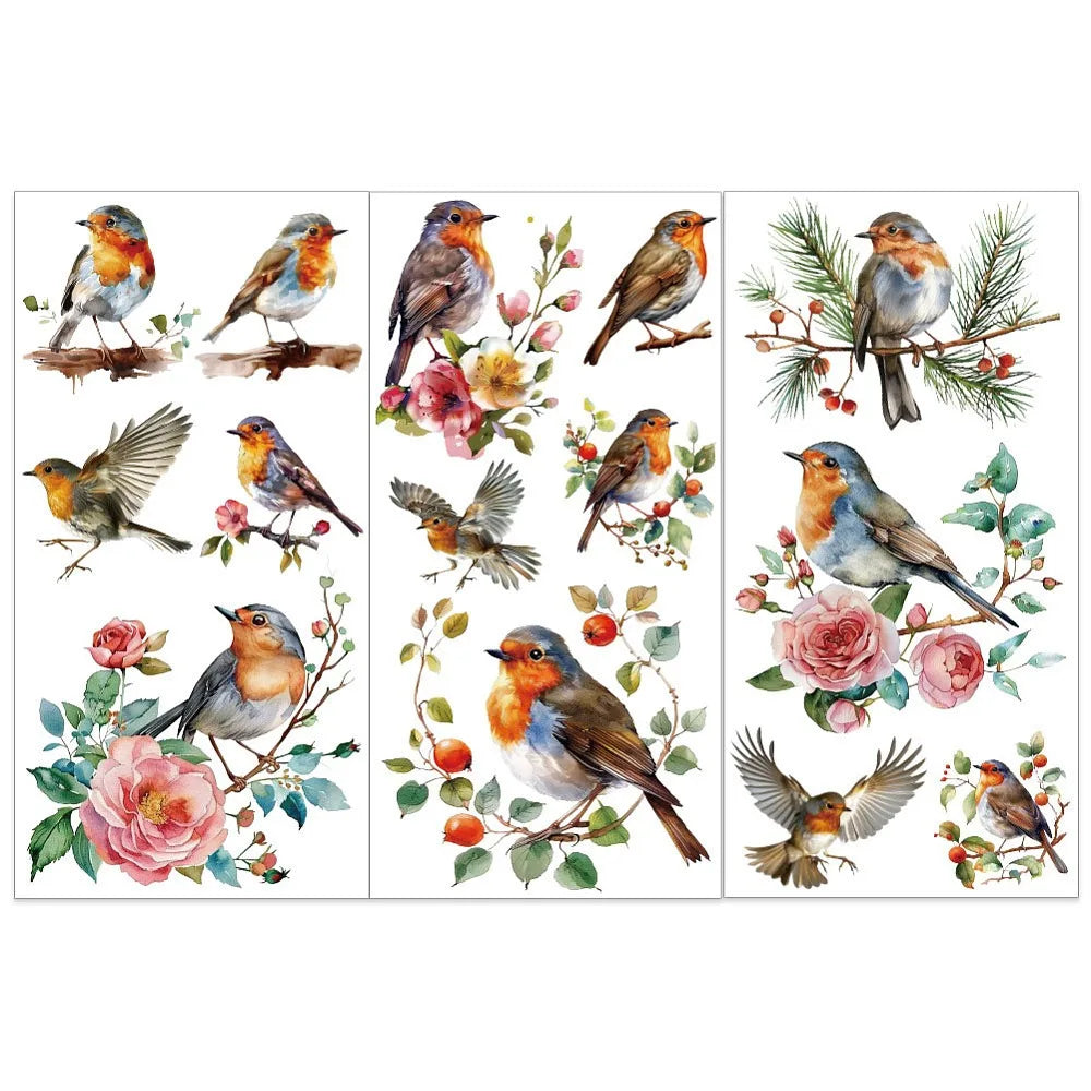 Bird Rub-On Transfers for Furniture & Crafts – 3-Sheet Robin Set