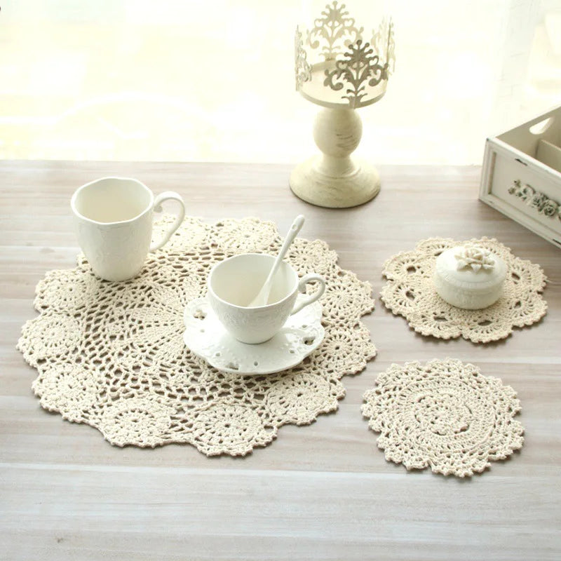 Hand Crocheted Cotton Lace Doily – Vintage Round Table Mat