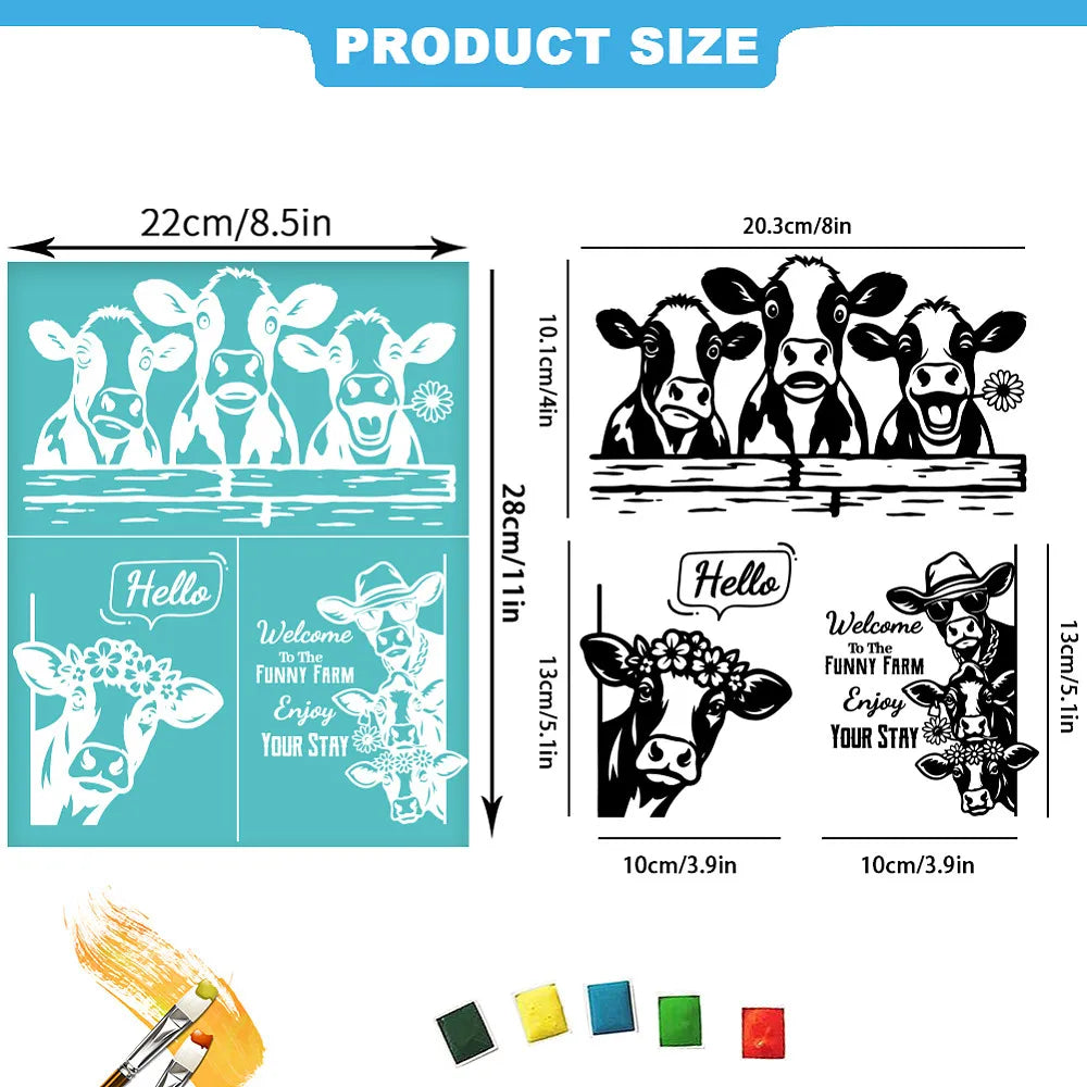 Cow Silk Screen Stencil Self-Adhesive DIY Printing 2-Pack