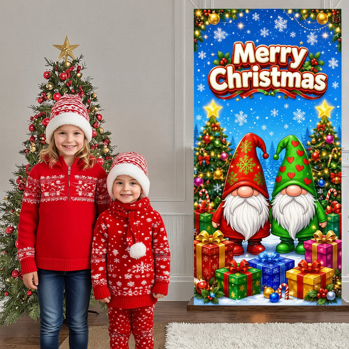 Merry Christmas Banner – Gnome & Snowflake Holiday Decor