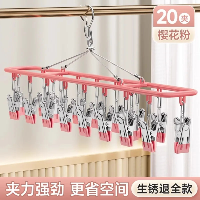 Stainless Steel Multi-Clip Sock Hanger – Windproof Laundry