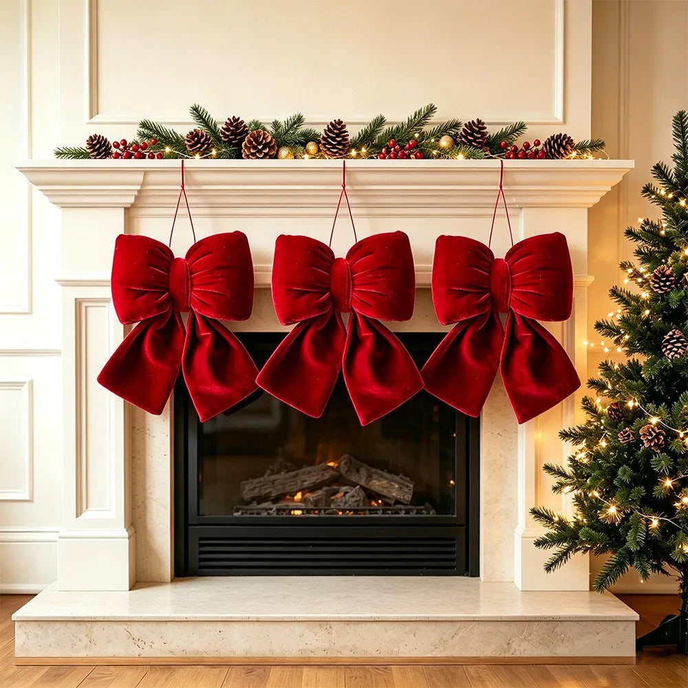 Velvet Bowknot Christmas Ornament | Hanging Bow Pendant Décor