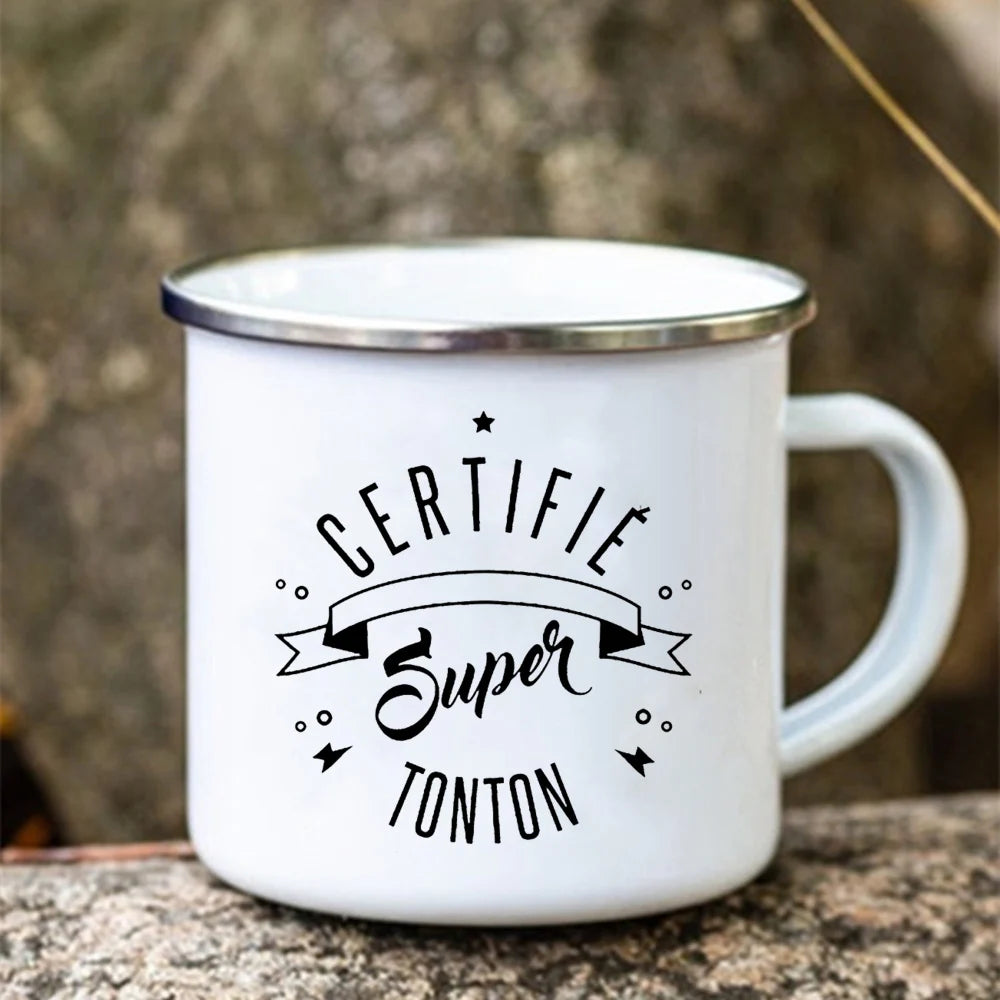 Super Tonton Papy Enamel Camping Mug – Father's Day Gift