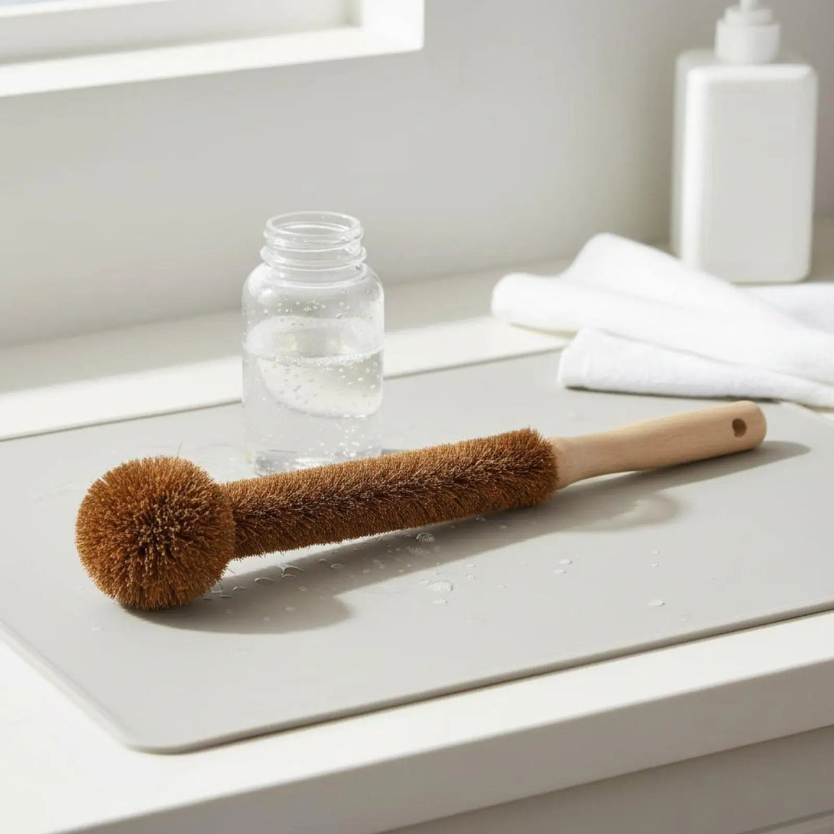 Coconut Fiber Bottle Brush Wooden Handle 2-Pack | Baby & Thermos