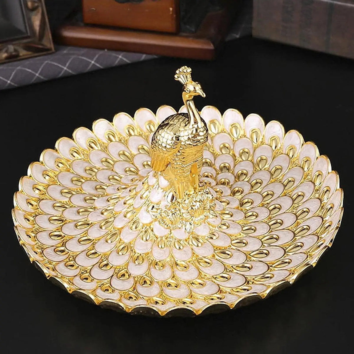 Decorative Peacock Metal Tray | Multicolor Snack & Fruit Bowl