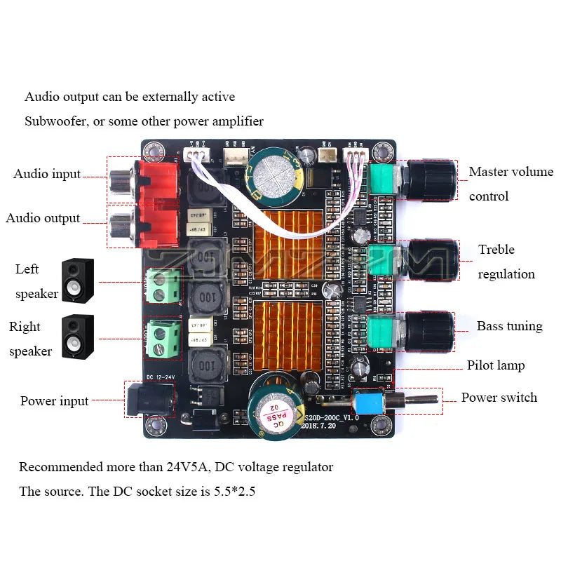 100W Dual Channel Digital Power Amplifier Board | Stereo Subwoofer