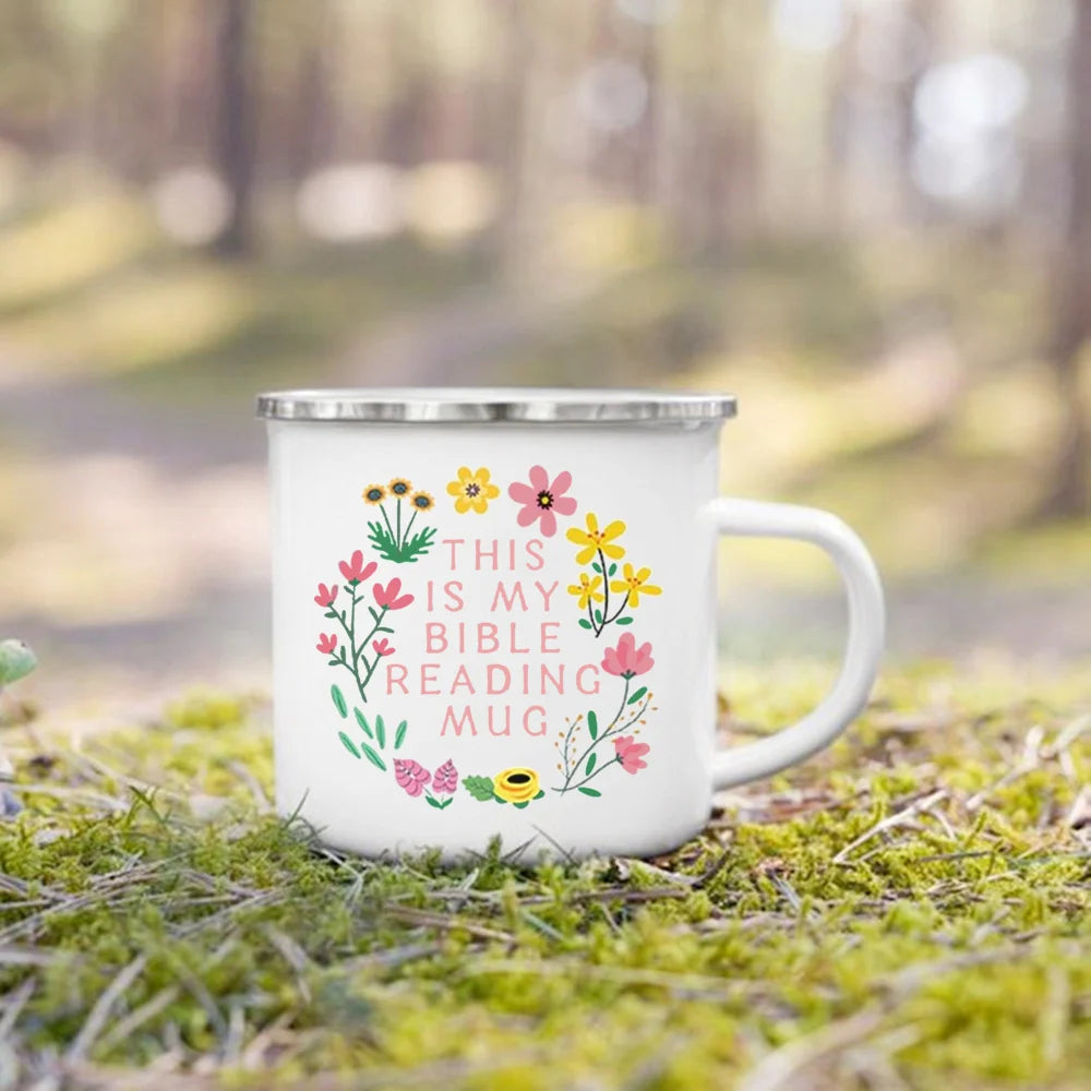 "This Is My Bible Reading Mug" – Christian Enamel Coffee Mug
