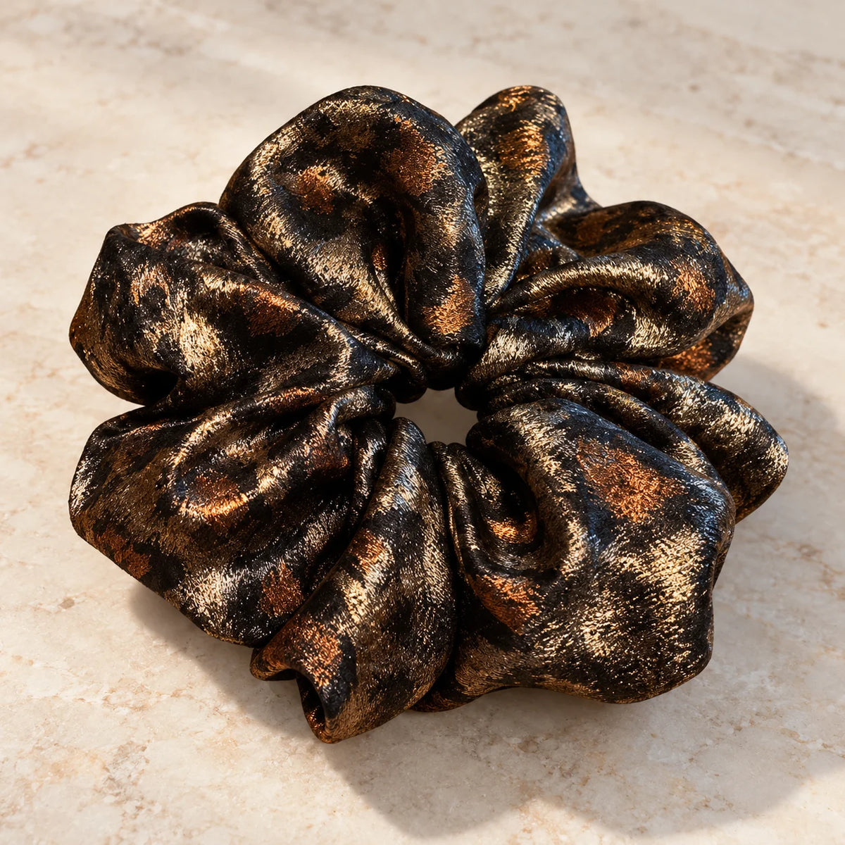 Oversized Leopard Print Scrunchie – Vintage Metallic Hair Tie