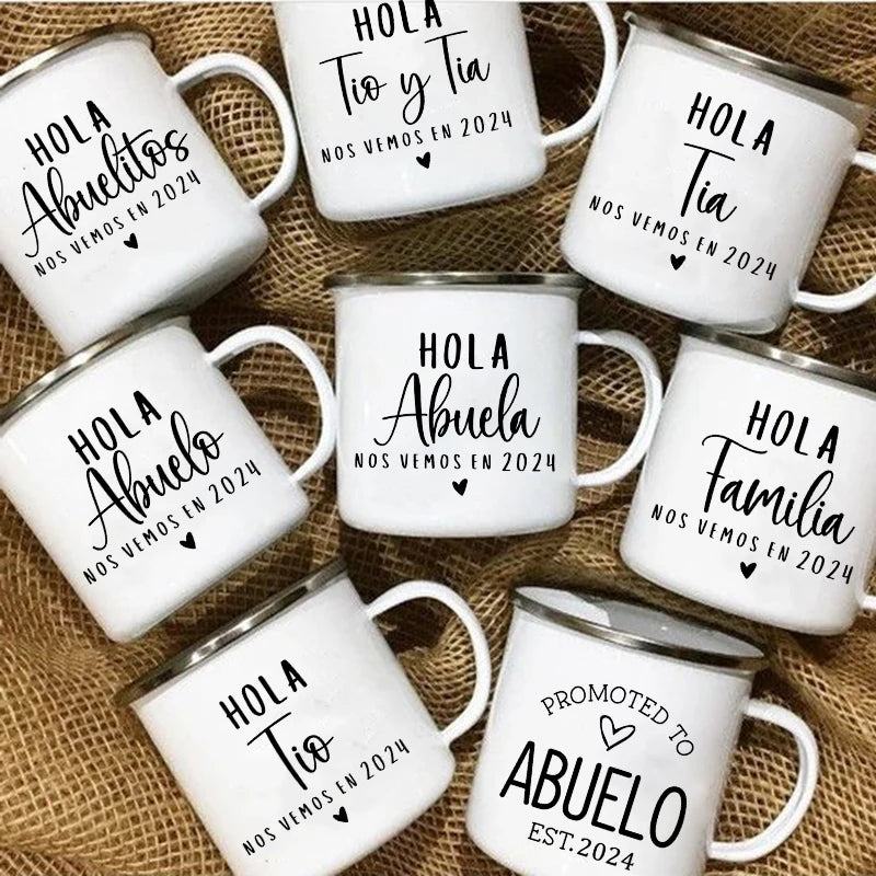 Baby Announcement Enamel Mug – Grandpa Grandma Gift Cup