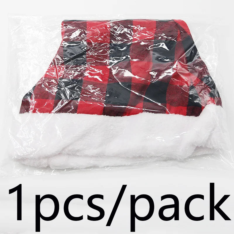 Red Black Checkered Christmas Hat – Plush Trim | Kids & Adults