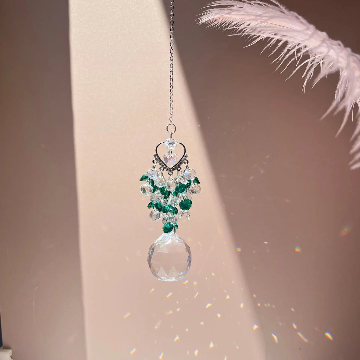 Heart Crystal Sun Catcher Hanging Prism Ornament – Blue Beads