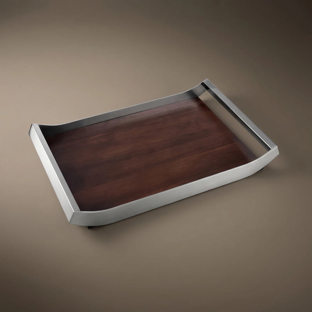 Decorative Wood & Metal Tray with Handles | Vanity Organizer