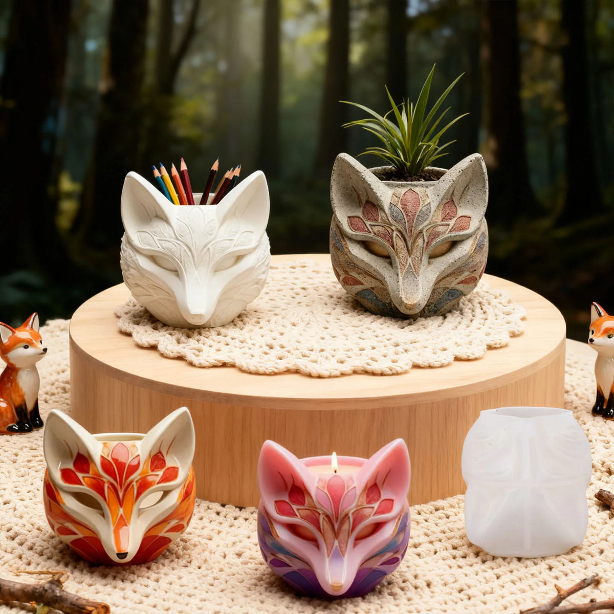 Fox Flower Pot Silicone Mold – Candle & Resin DIY Craft
