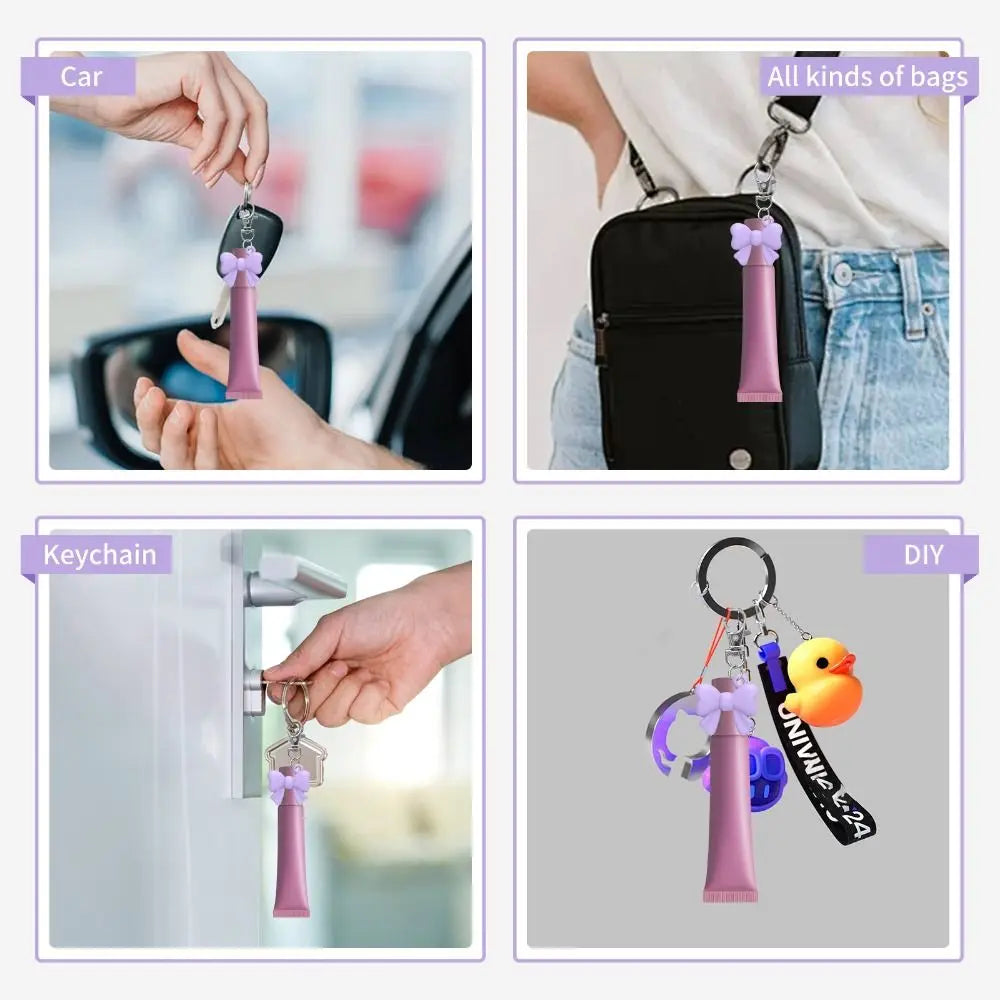 Silicone Lip Balm Holder Keychain – Bowknot Lip Gloss Sleeve
