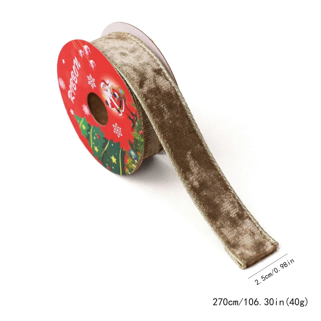 Gold Trim Wired Velvet Ribbon for Christmas Wreaths & Gifts