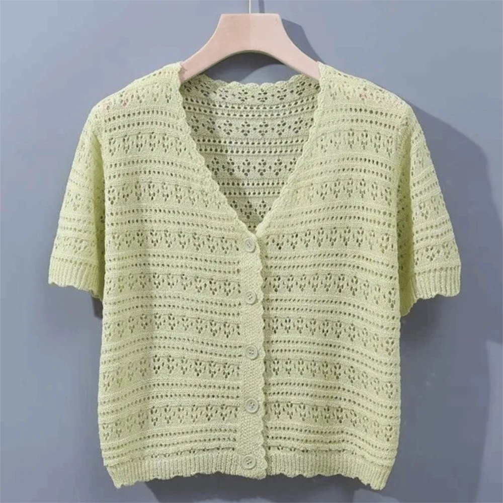 Women's Hollow Knit V-Neck Cardigan | Casual Summer Top