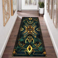 Geometric Floor Runner Rug – Dark Green & Gold Anti-Slip