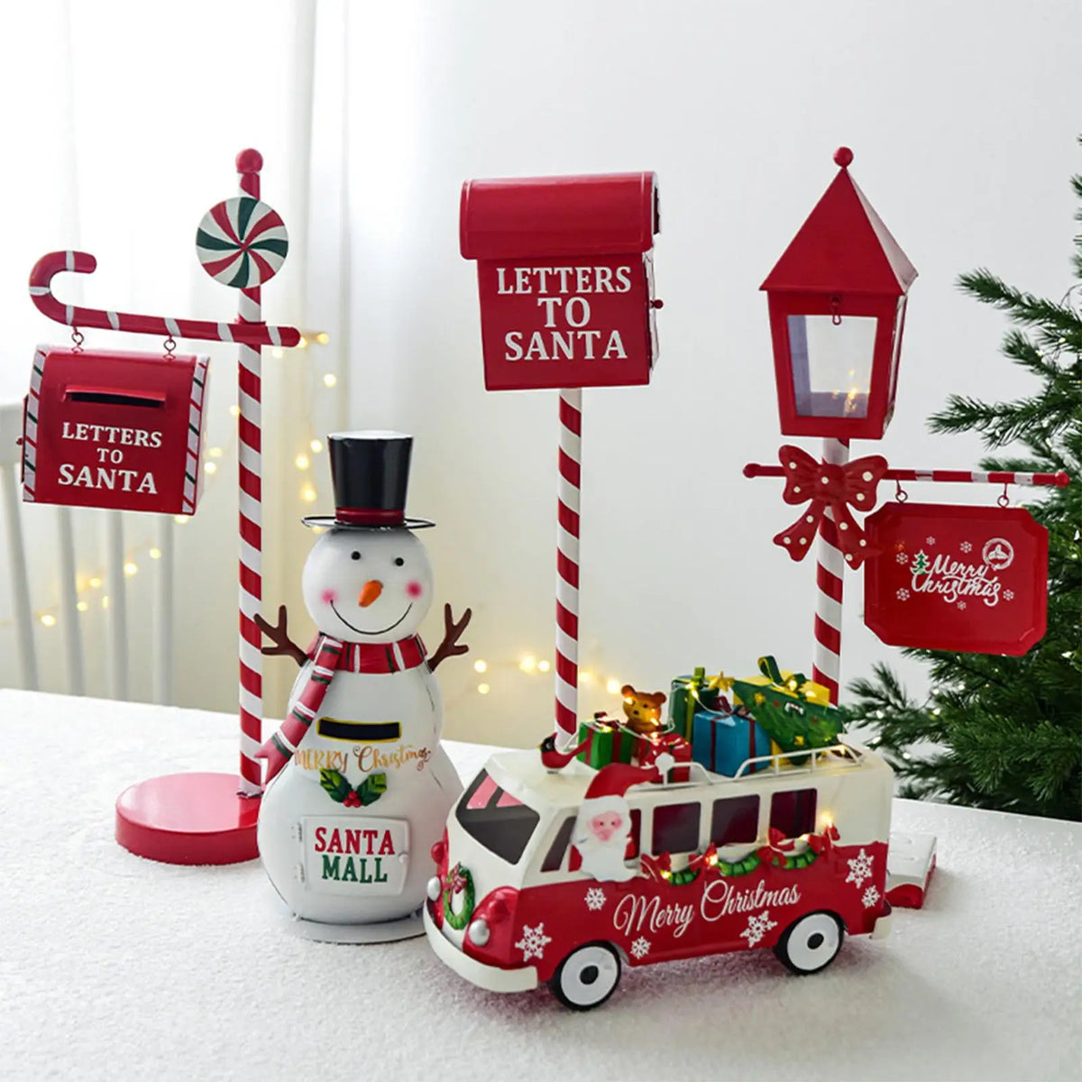 Christmas Metal Mailbox Statue | Iron Figurine Garden Décor