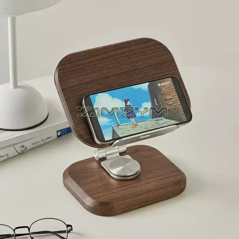 Black Walnut Solid Wood Rotating Phone Stand | Desk Holder
